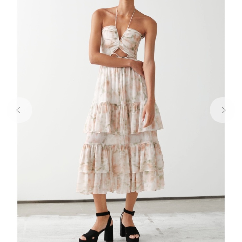 Frilled Halter Floral Midi Dress